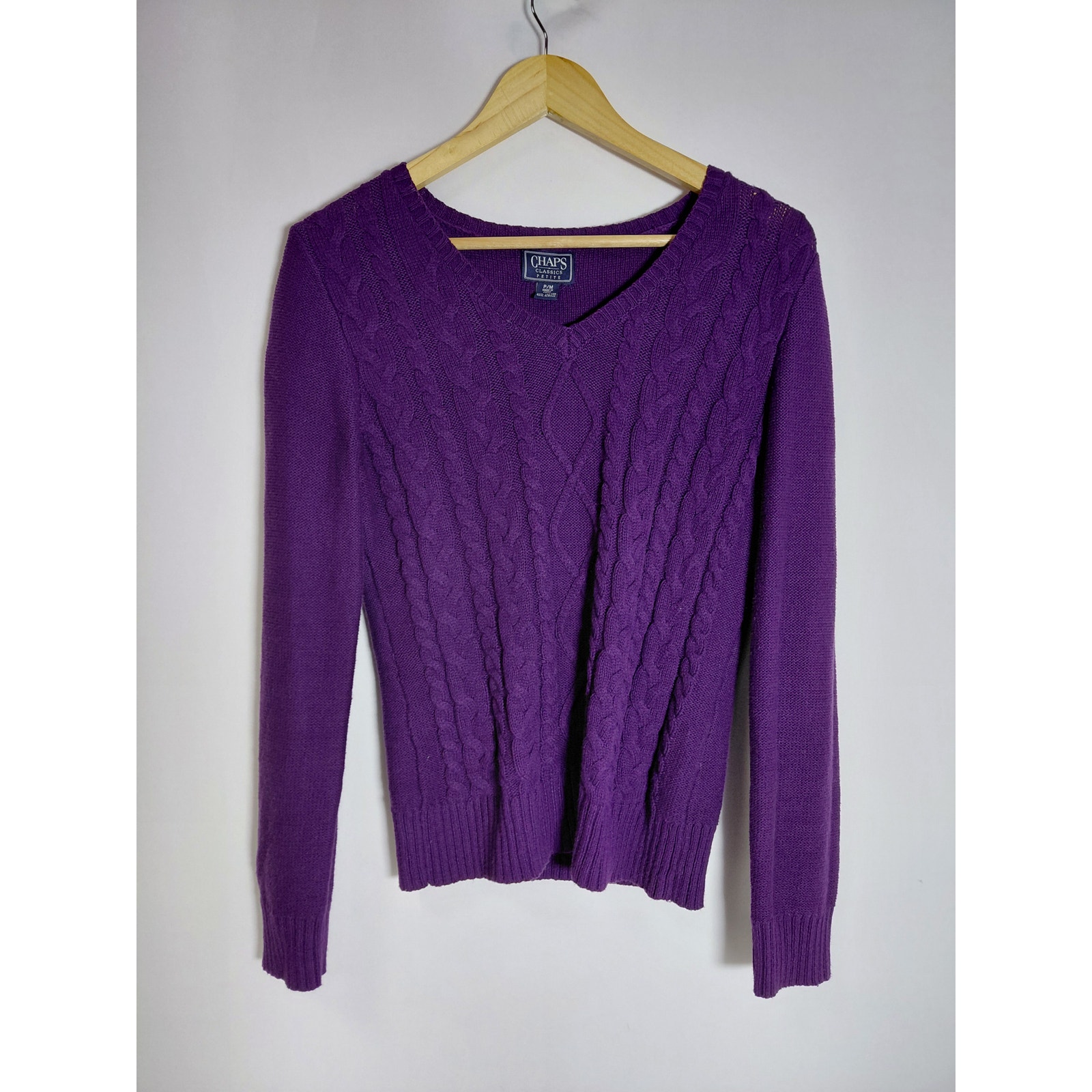 Chaps Classics Purple Cable Knit Sweater Solid Women Size P/M-See Measurements